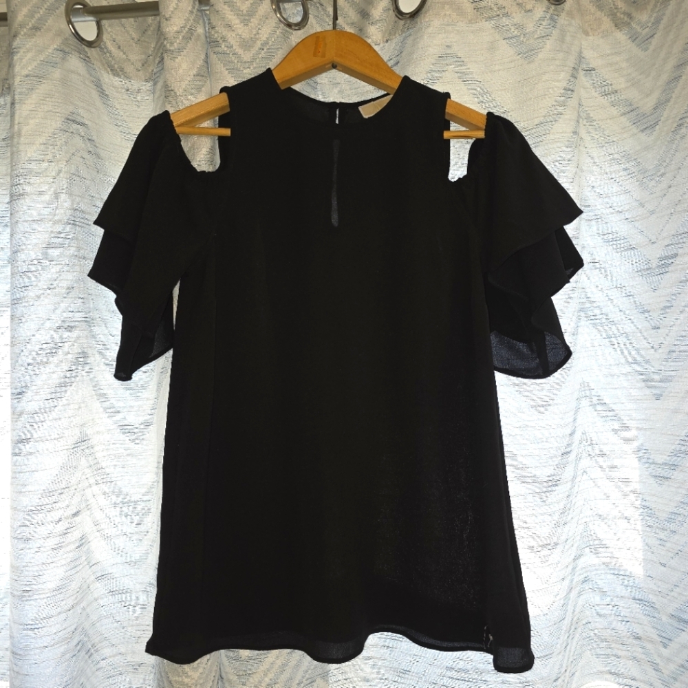 Michael Kors Elegant Black Top with Peekaboo Shoulder Size SM